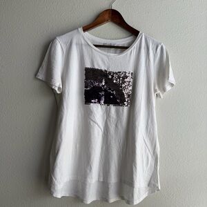 Zara White Short Sleeve T-Shirt Tee Top with Sequin Patch Lightweight Size M